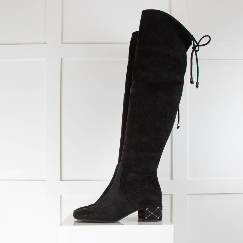 Pedro Miralles Black Faux Suede Knee High Sock Boot