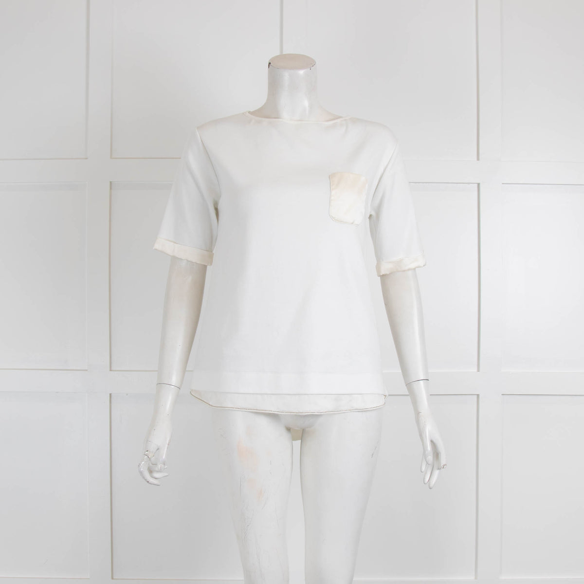 Fabiana Filippi Cream Cotton Silk Trim T-Shirt
