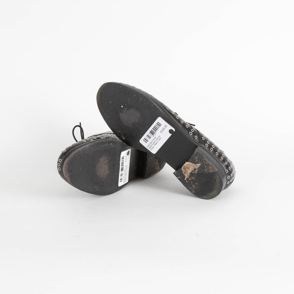 Alaia Black Silver Metal Eyelet Lace Up Shoes