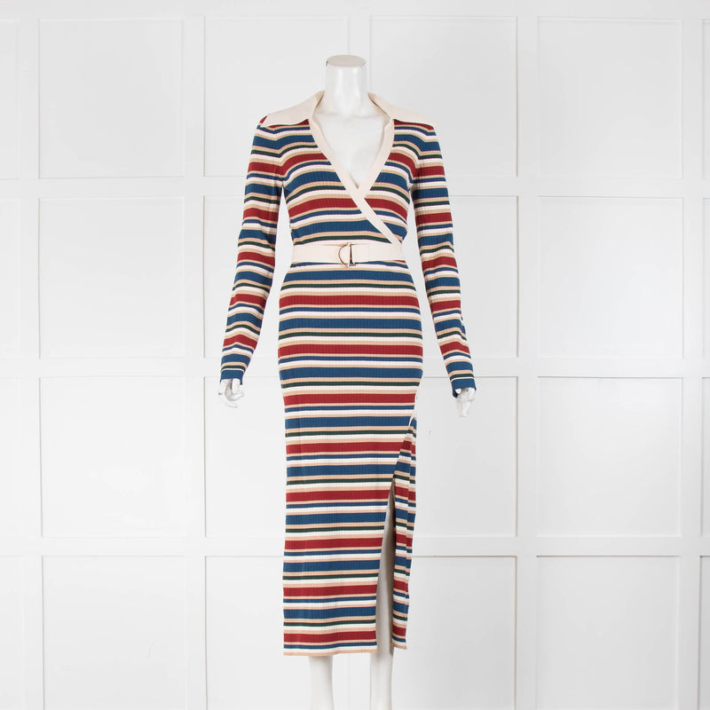 Nicholas Striped Ribbed Knit Maxi Dress with Belted Waist