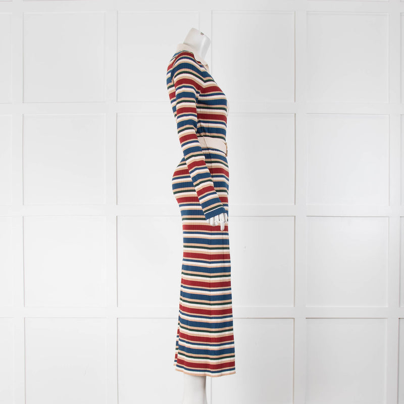 Nicholas Striped Ribbed Knit Maxi Dress with Belted Waist