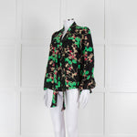 Rixo Black Green and Pink Floral Tie Neck Blouse