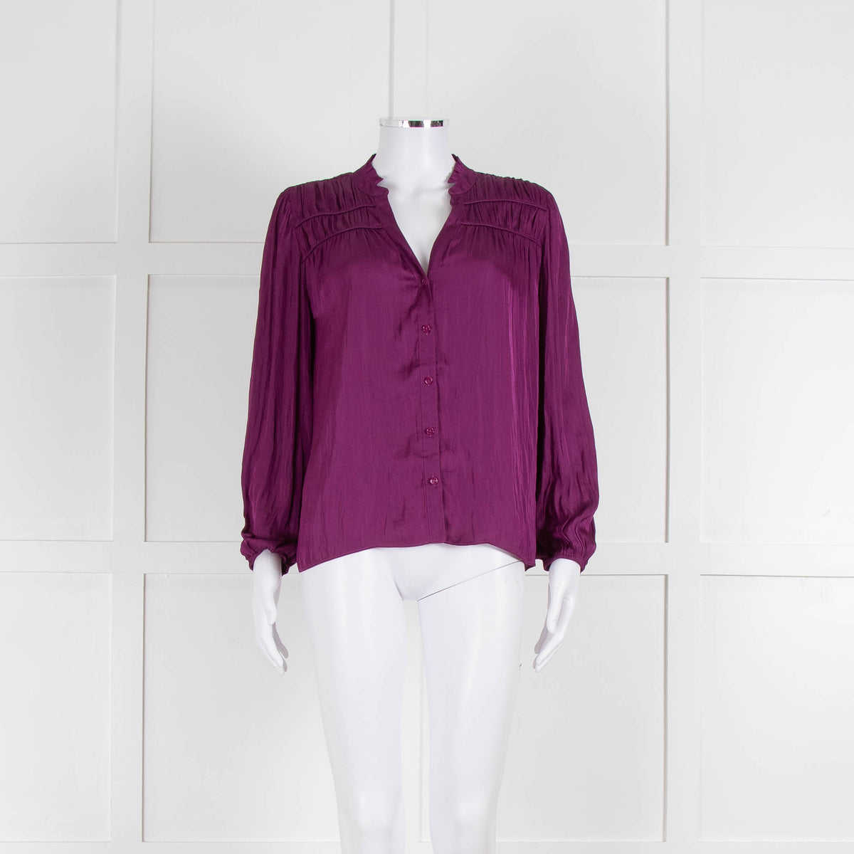 Ba&sh Purple Crinkle Collarless Blouse