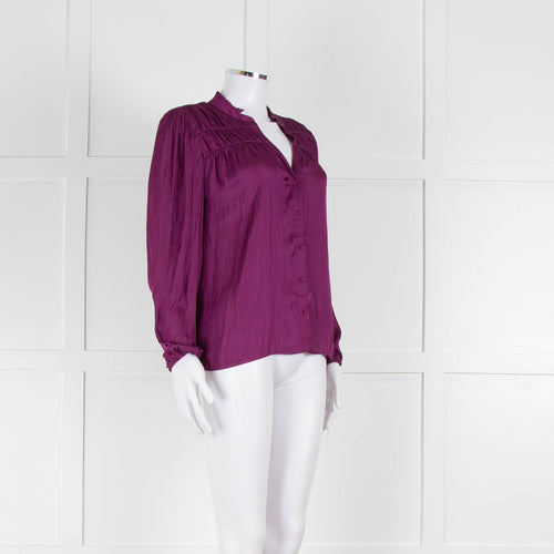 Ba&sh Purple Crinkle Collarless Blouse