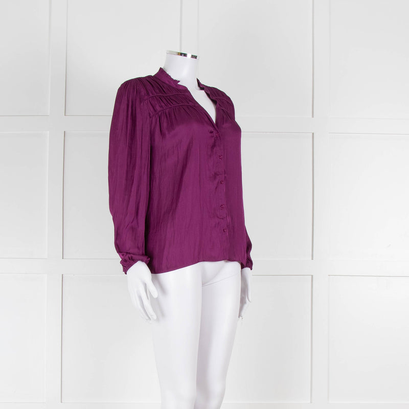 Ba&sh Purple Crinkle Collarless Blouse