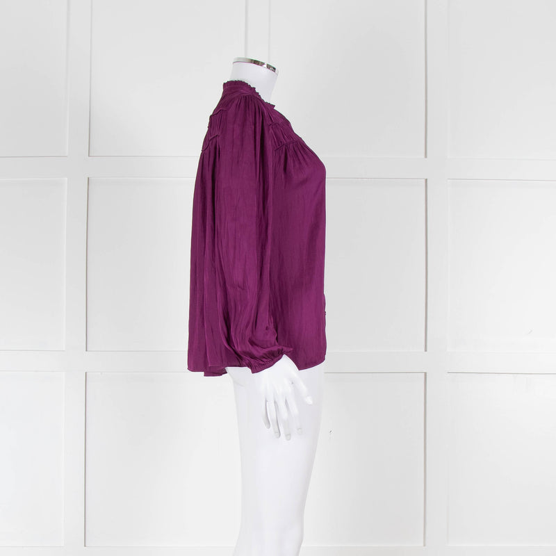 Ba&sh Purple Crinkle Collarless Blouse
