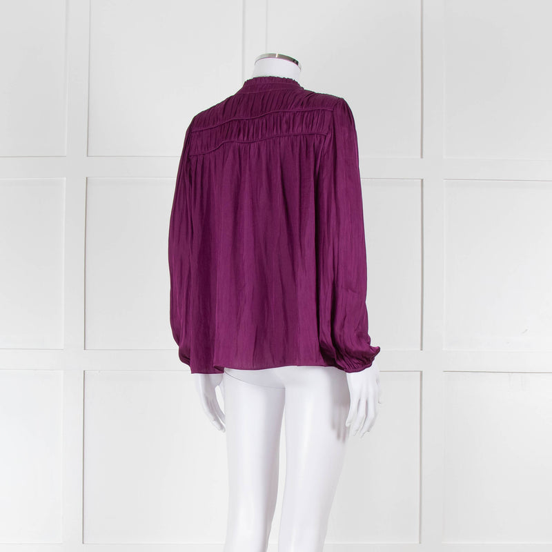 Ba&sh Purple Crinkle Collarless Blouse