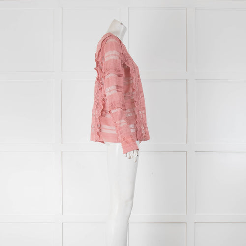 Self-Portrait Pink Crochet Lace Long Sleeve Blouse