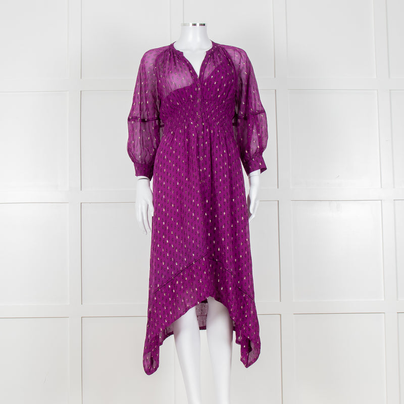 Ba&sh Purple Smock Waist Midi Dress