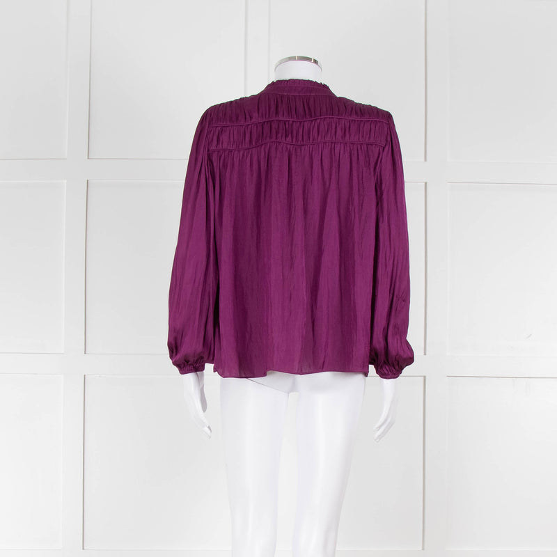 Ba&sh Purple Crinkle Collarless Blouse