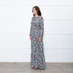 Ridley Navy Multicolour Floral Print Silk Long Sleeve Maxi Dress