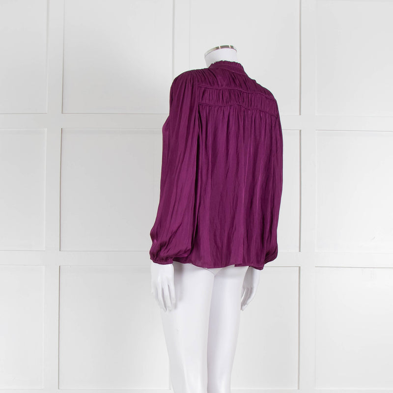 Ba&sh Purple Crinkle Collarless Blouse