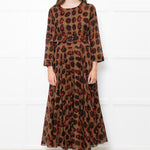 Samantha Sung Brown Animal Print Fit And Flare Belted Dress