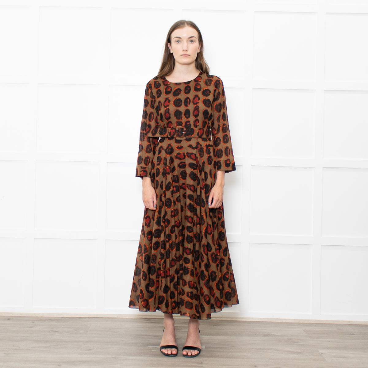Samantha Sung Brown Animal Print Fit And Flare Belted Dress