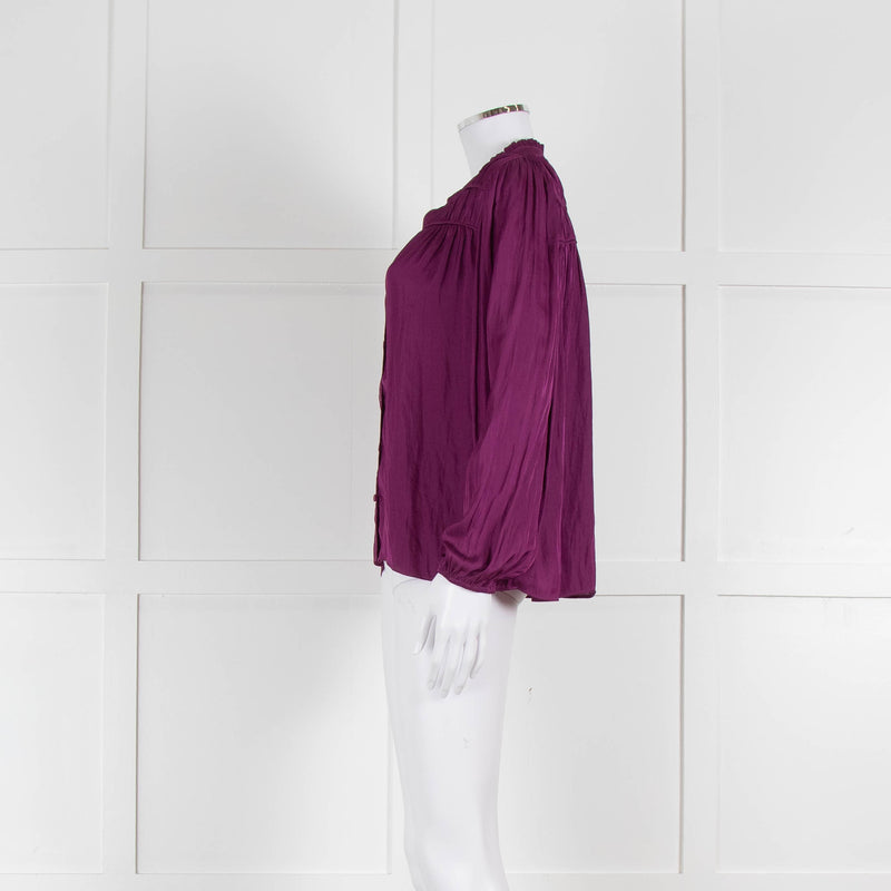Ba&sh Purple Crinkle Collarless Blouse