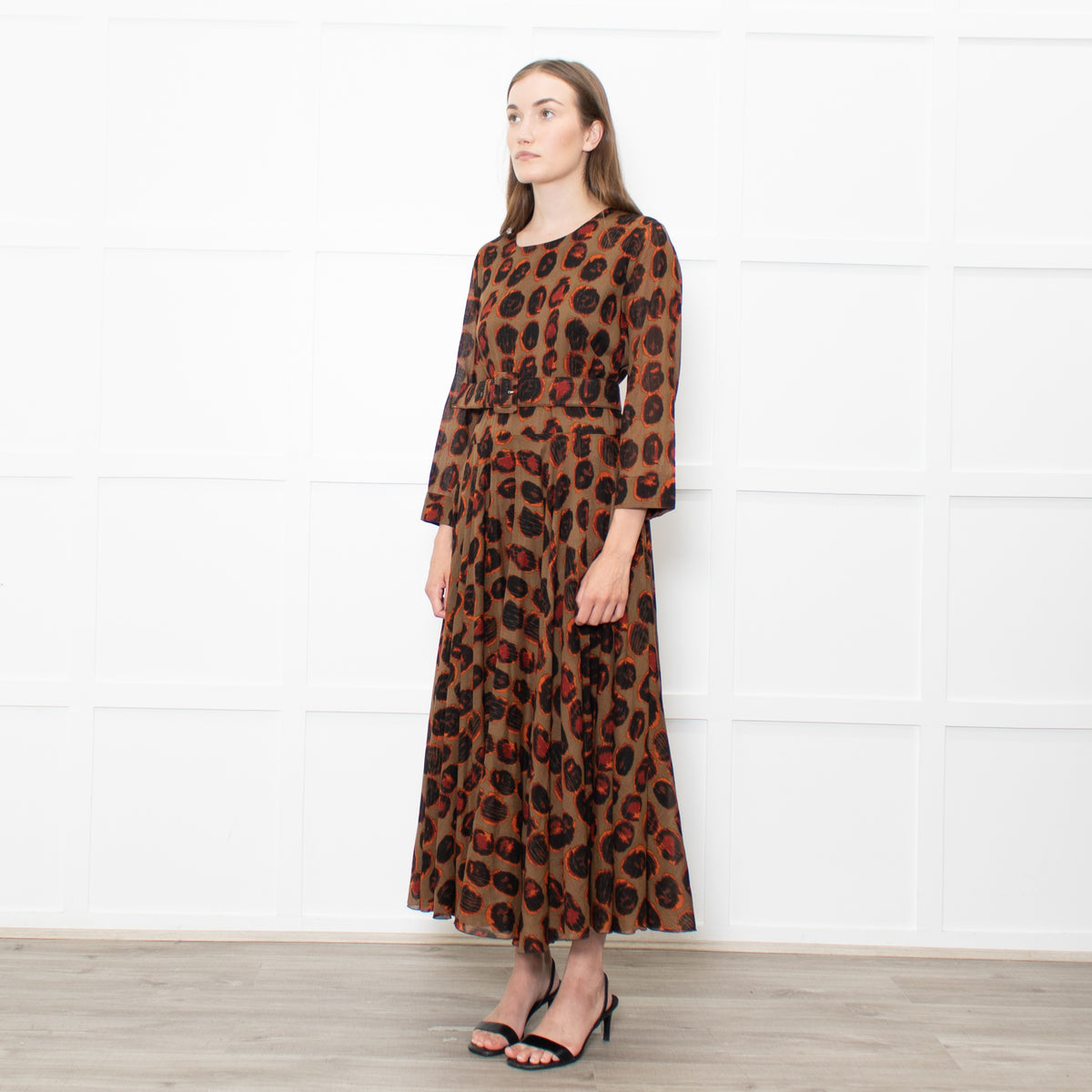 Samantha Sung Brown Animal Print Fit And Flare Belted Dress