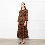 Samantha Sung Brown Animal Print Fit And Flare Belted Dress