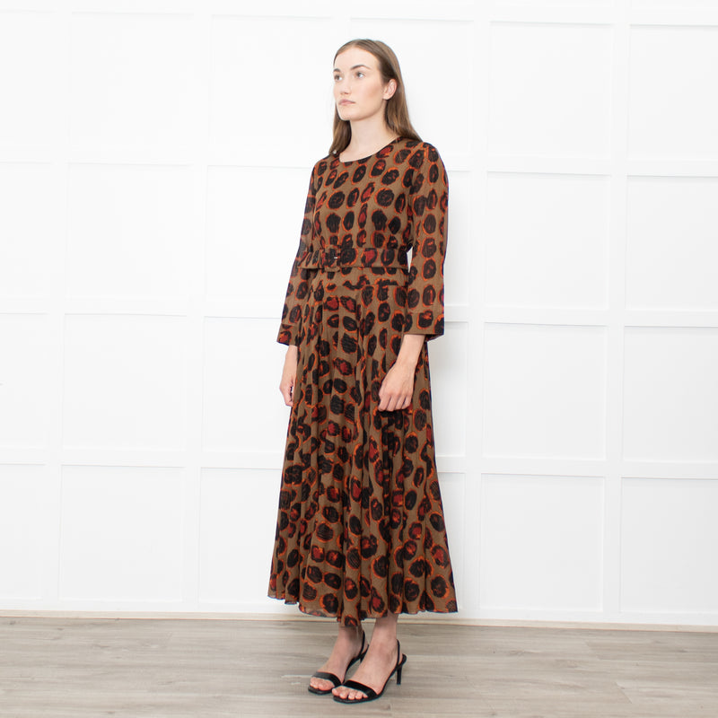Samantha Sung Brown Animal Print Fit And Flare Belted Dress