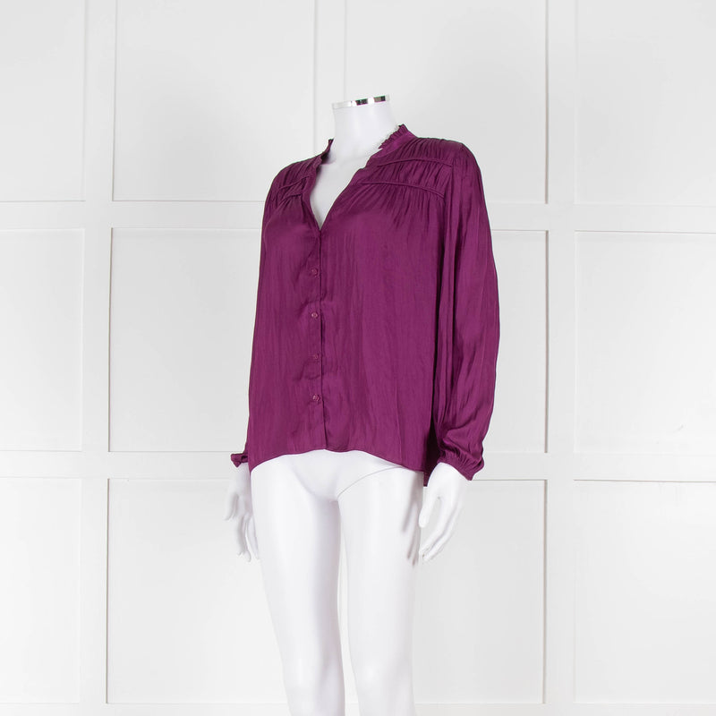 Ba&sh Purple Crinkle Collarless Blouse