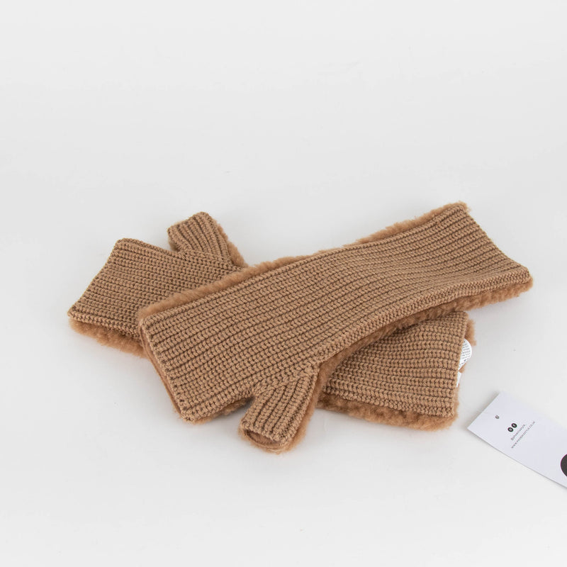 Max Mara Brown Faux Fur & Knit Fingerless Long Gloves