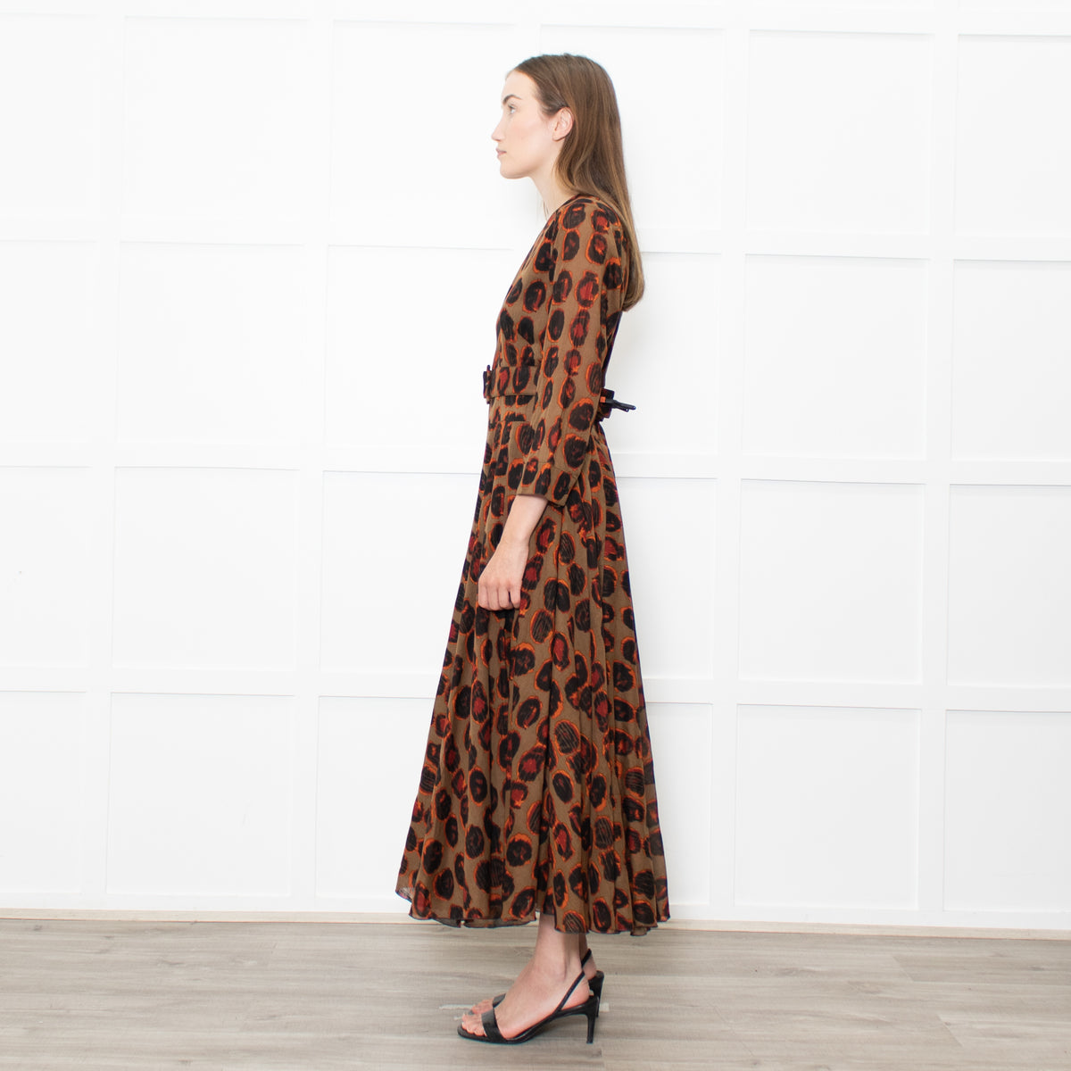 Samantha Sung Brown Animal Print Fit And Flare Belted Dress