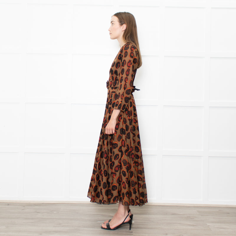 Samantha Sung Brown Animal Print Fit And Flare Belted Dress