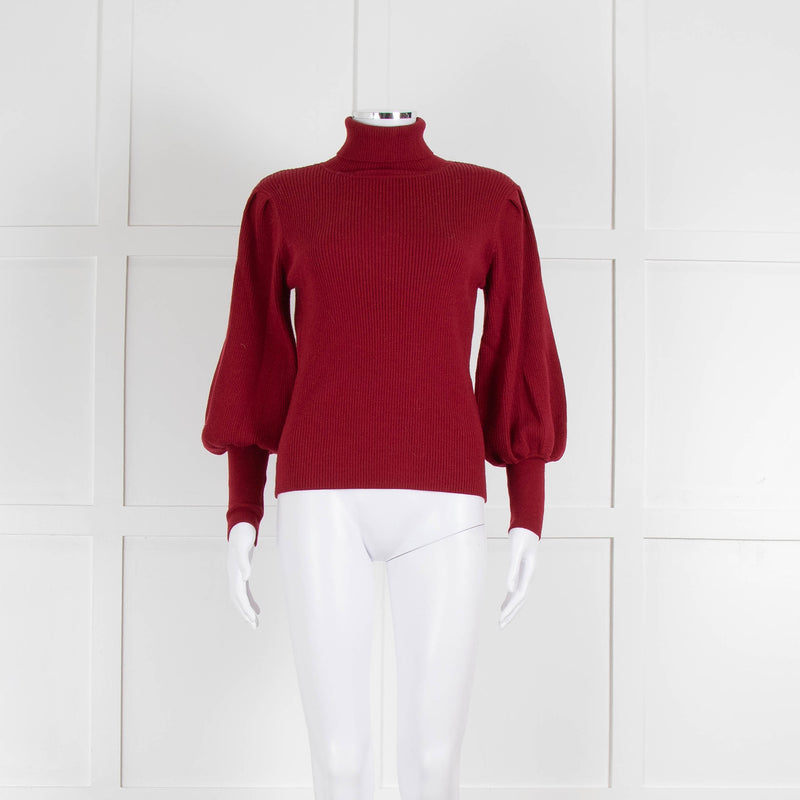 Cefinn Wine Red Ribbed Polo Neck with Ballon Sleeves