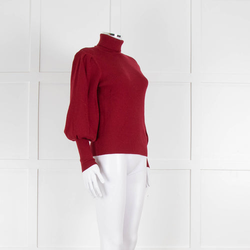 Cefinn Wine Red Ribbed Polo Neck with Ballon Sleeves