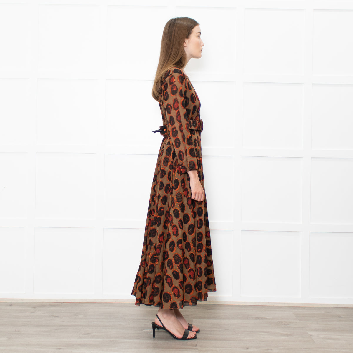 Samantha Sung Brown Animal Print Fit And Flare Belted Dress