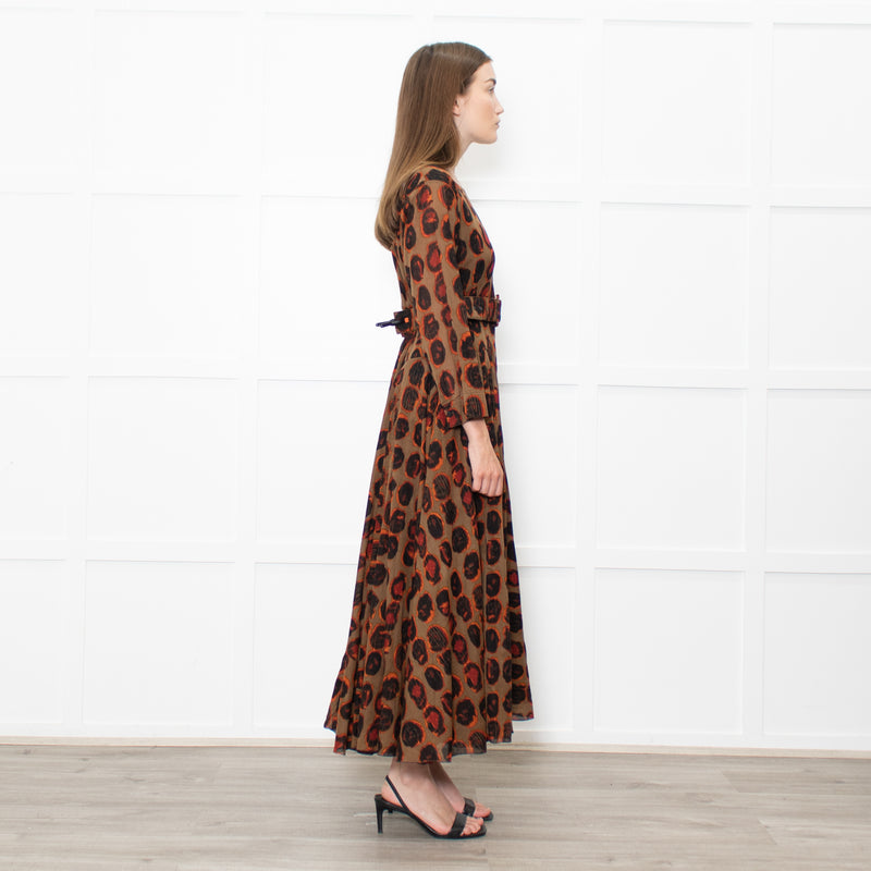 Samantha Sung Brown Animal Print Fit And Flare Belted Dress