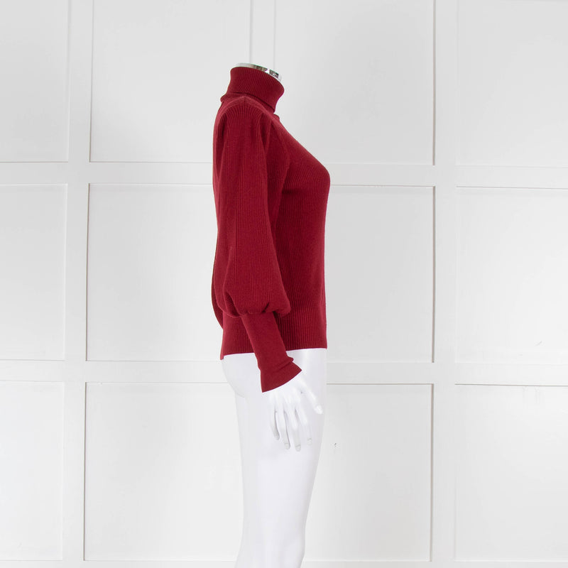 Cefinn Wine Red Ribbed Polo Neck with Ballon Sleeves