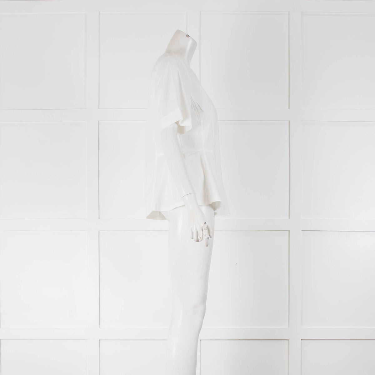 Rebecca Taylor White Cotton Ruched Waist Short Sleeve Top