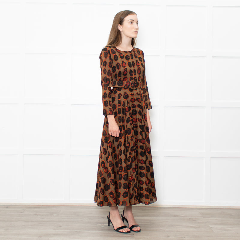 Samantha Sung Brown Animal Print Fit And Flare Belted Dress