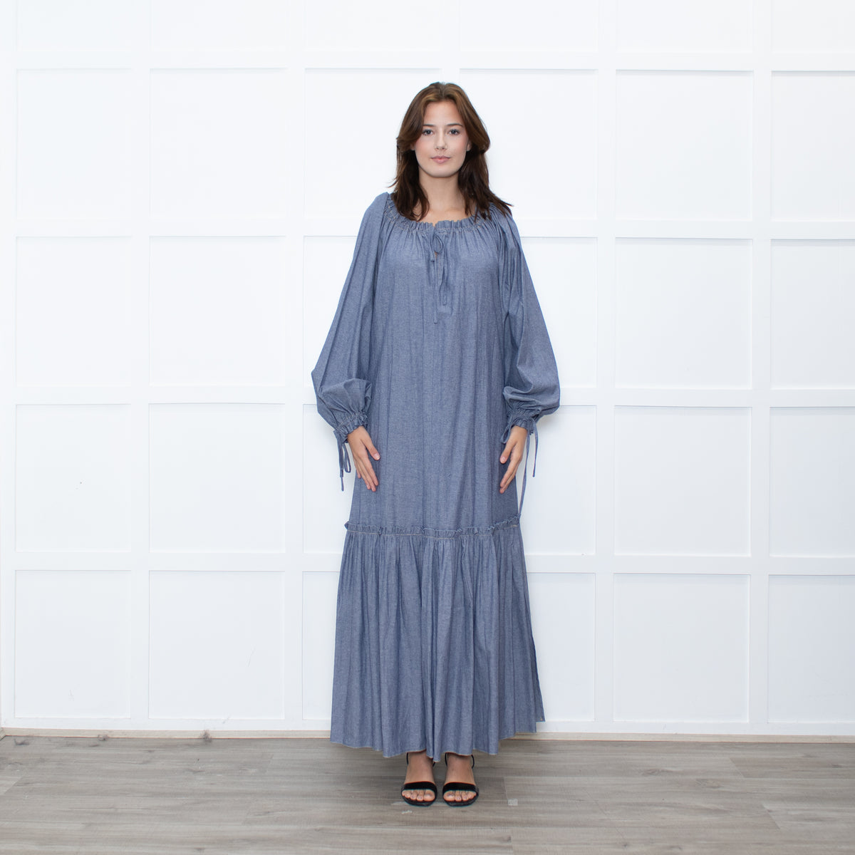 Anna Mason Light Blue Cotton Long Sleeved Maxi dress