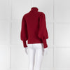 Cefinn Wine Red Ribbed Polo Neck with Ballon Sleeves