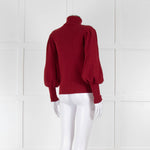 Cefinn Wine Red Ribbed Polo Neck with Ballon Sleeves