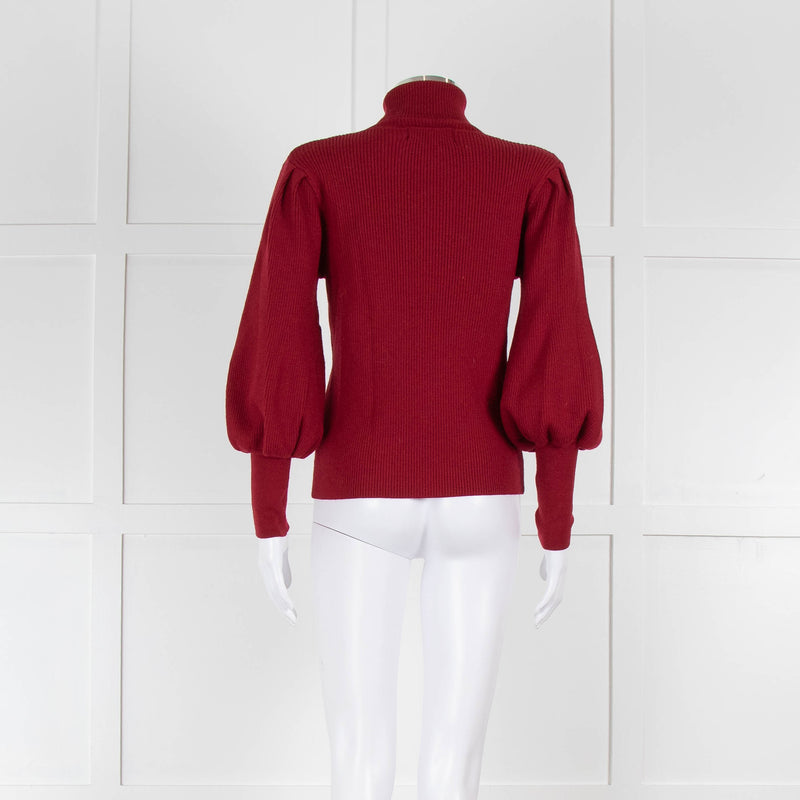 Cefinn Wine Red Ribbed Polo Neck with Ballon Sleeves