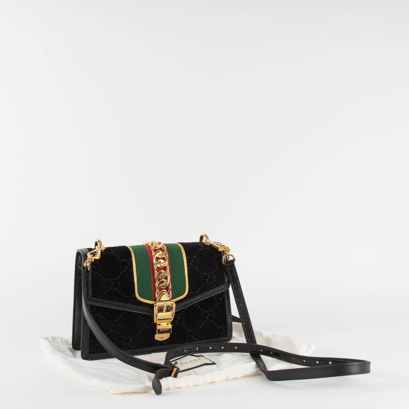 Gucci Velvet Sylvie Black Crossbody Bag