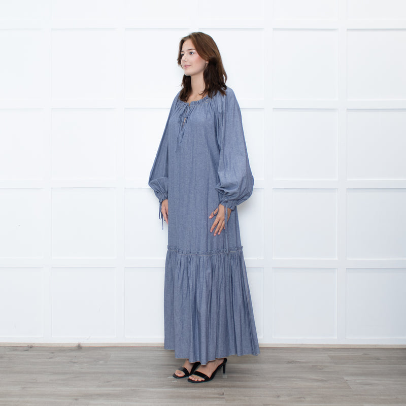 Anna Mason Light Blue Cotton Long Sleeved Maxi dress