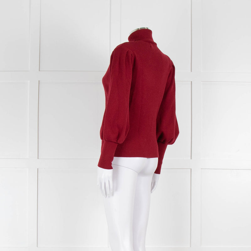 Cefinn Wine Red Ribbed Polo Neck with Ballon Sleeves