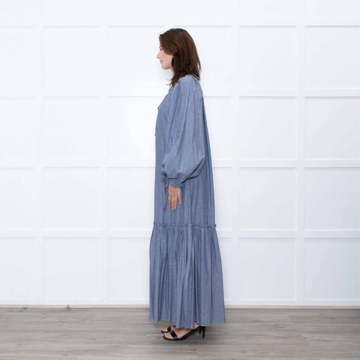 Anna Mason Light Blue Cotton Long Sleeved Maxi dress