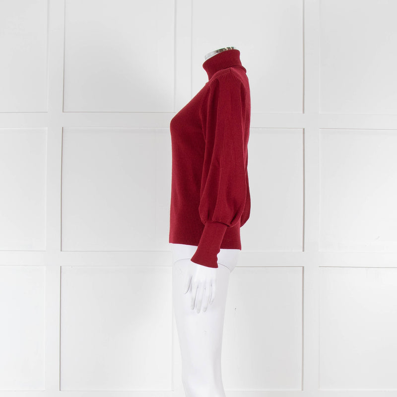 Cefinn Wine Red Ribbed Polo Neck with Ballon Sleeves