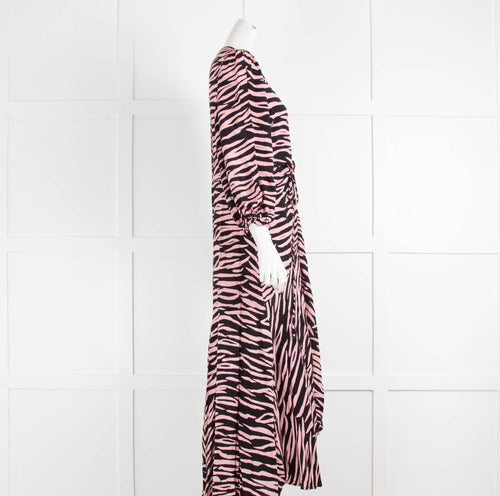 Ganni Pink Animal Print Wrap Dress
