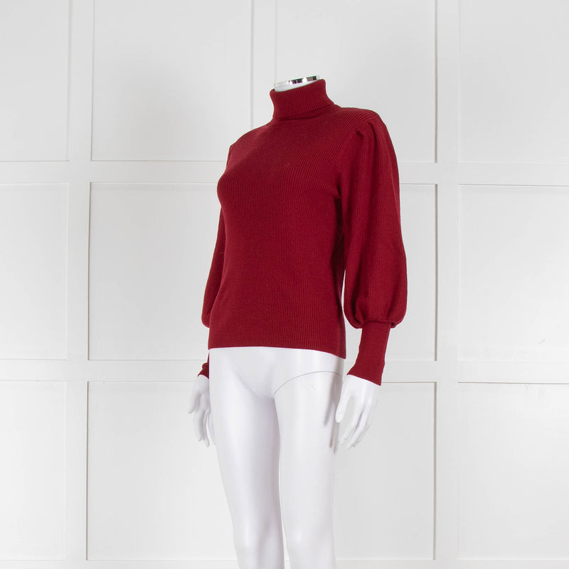 Cefinn Wine Red Ribbed Polo Neck with Ballon Sleeves