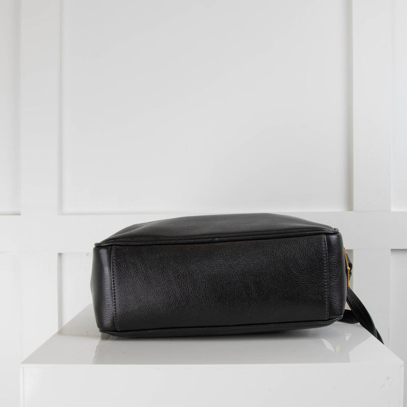 Prada Black Leather Logo Embossed Camera Bag
