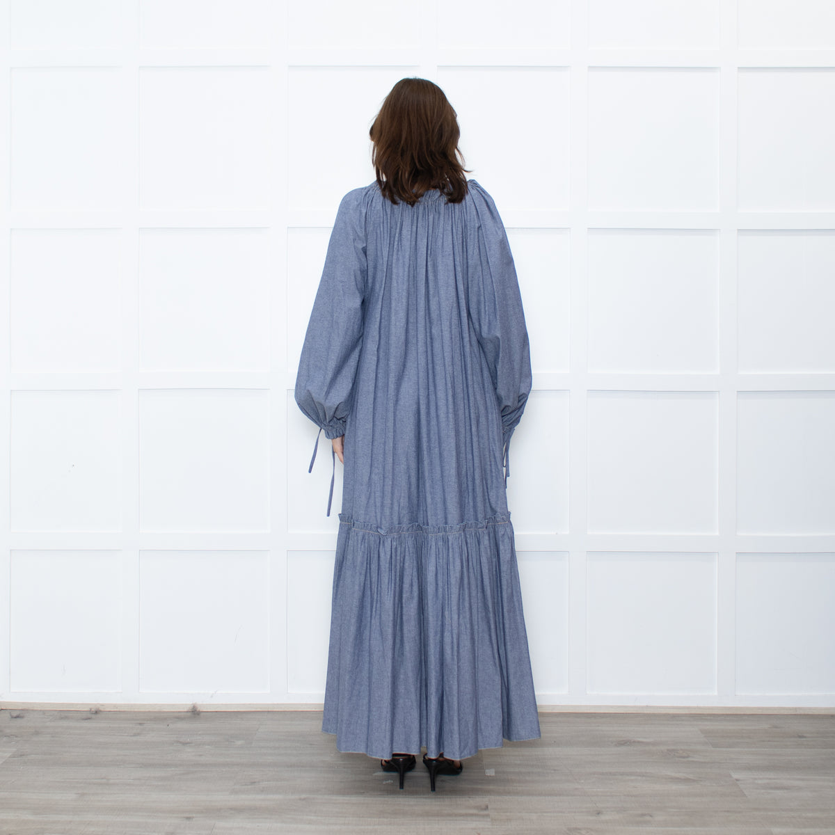 Anna Mason Light Blue Cotton Long Sleeved Maxi dress