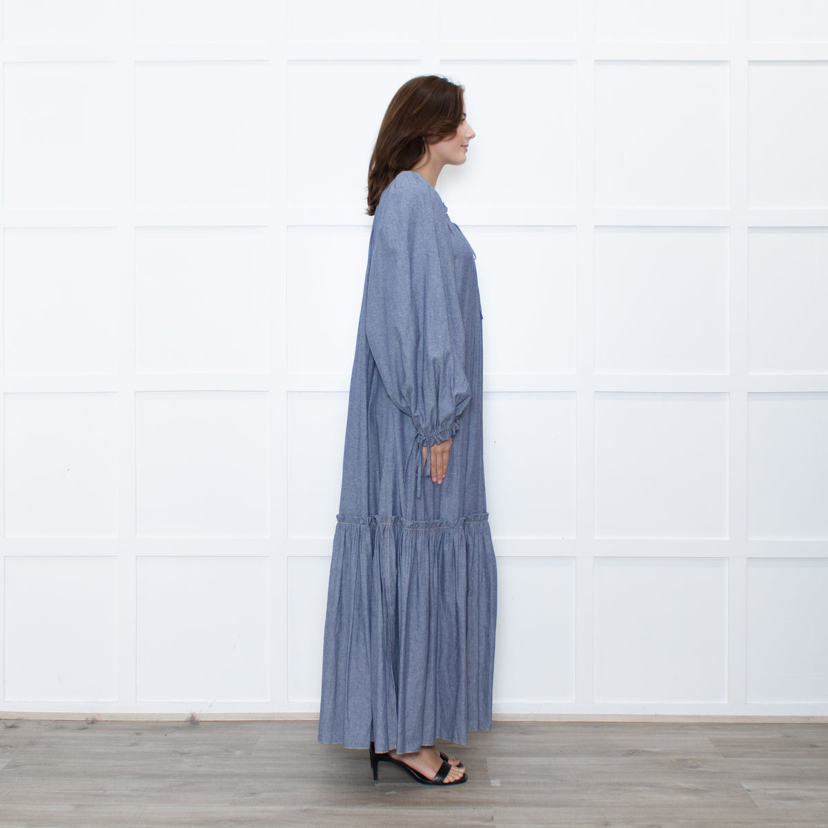 Anna Mason Light Blue Cotton Long Sleeved Maxi dress