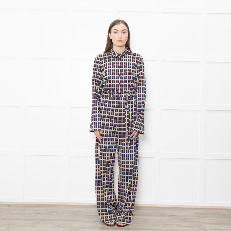 Stine Goya Light Grey Navy Copper Check Jersey Jumpsuit
