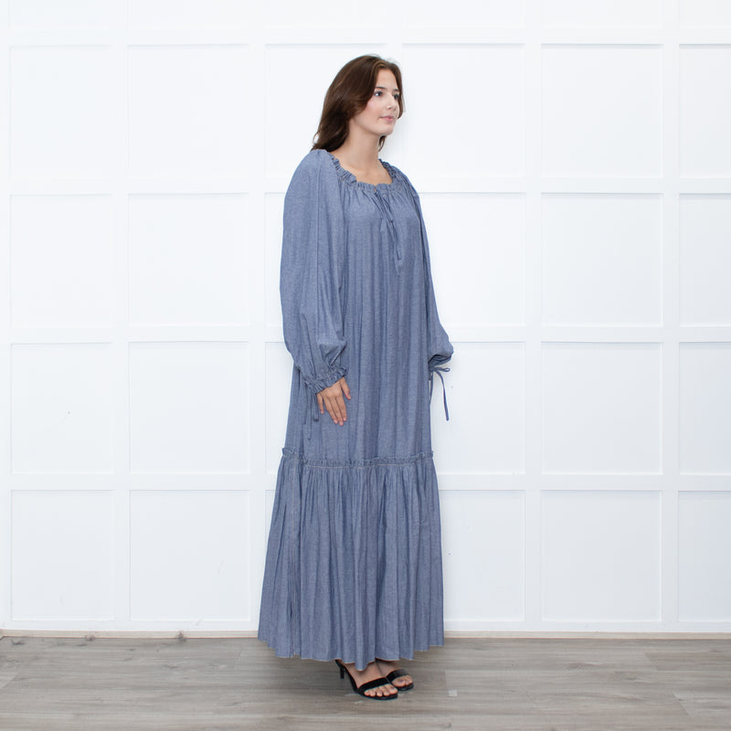 Anna Mason Light Blue Cotton Long Sleeved Maxi dress