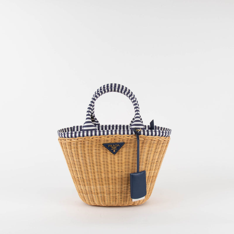 Prada Midollino Blue Wicker Crossbody Bag